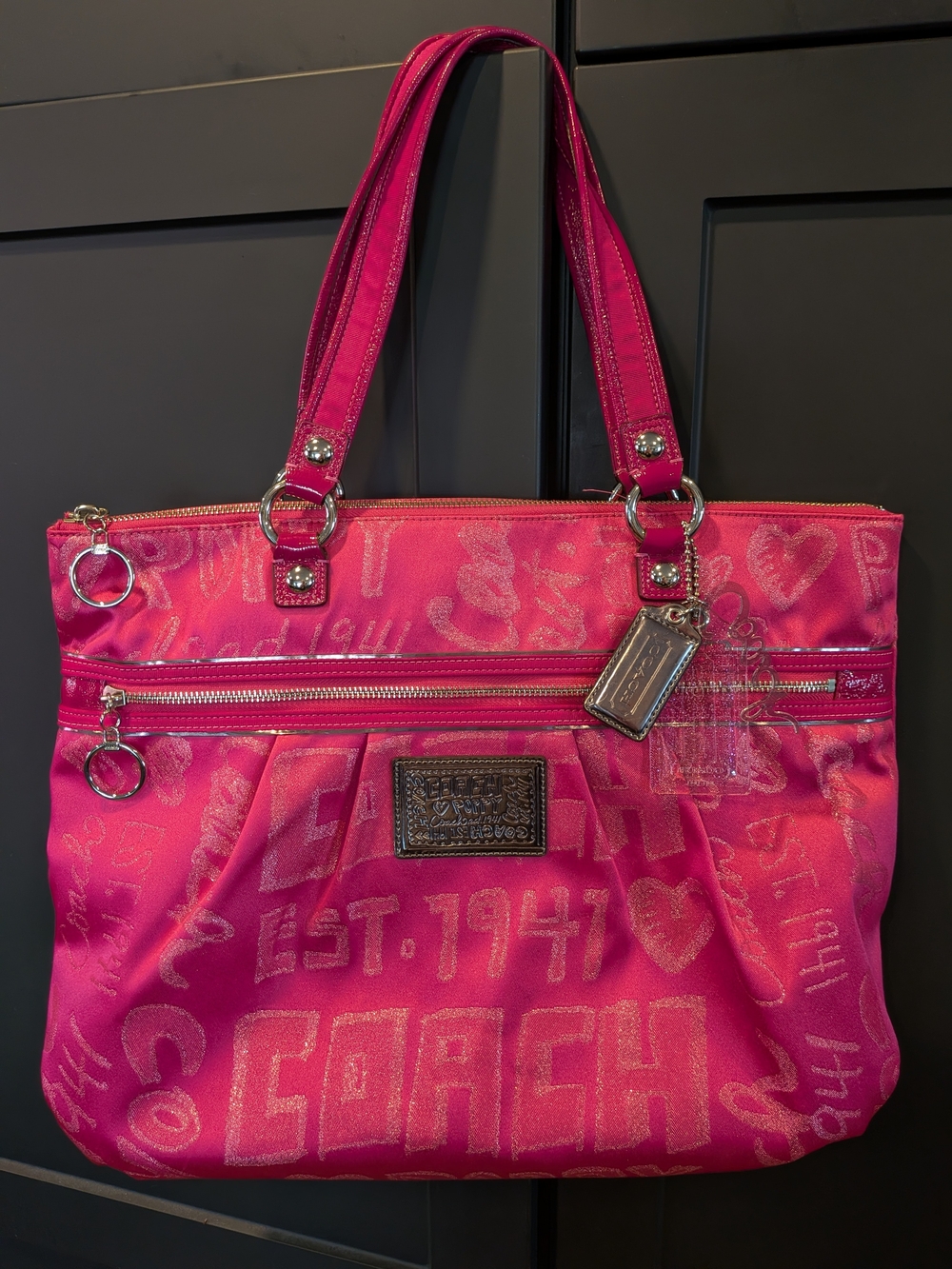 Limited Edition Coach Poppy Hot Pink Signature Tote with Metallic Accents